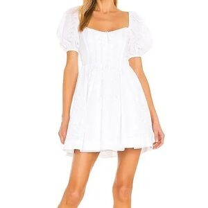 NWT For Love And Lemons White Eyelet Puff-Sleeve Mini Dress